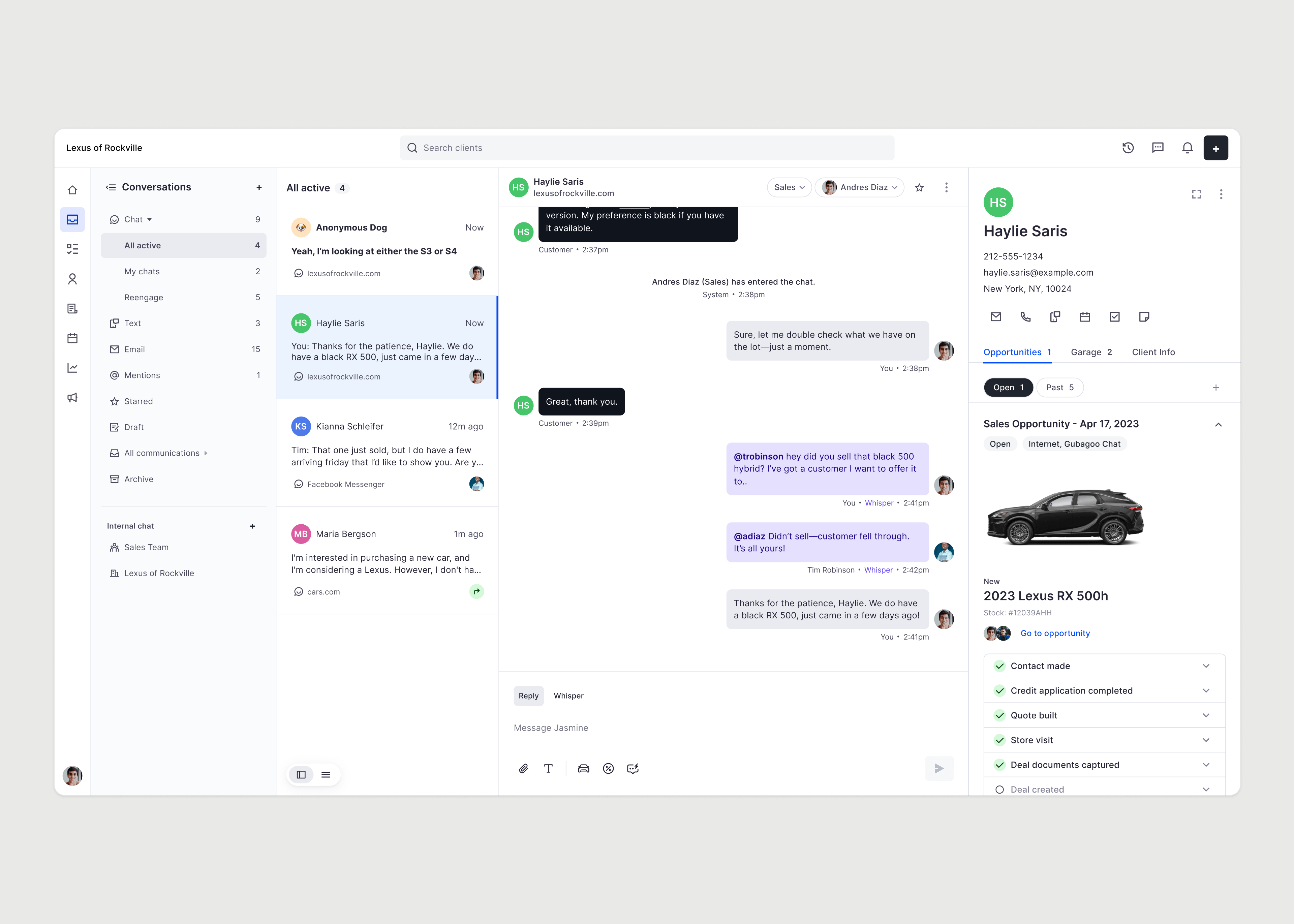 CRM chat — product UI showcase
